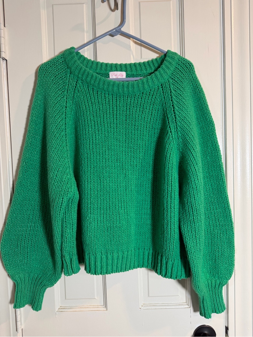 Pink Lily Green Knit Pullover Sweater Women’s M Long Sleeve Crew Neck Solid